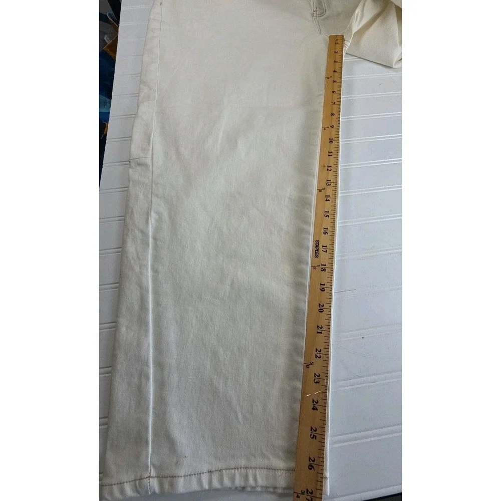 Terra & Sky Jeans Women 24W PLUS  White Barrel Leg Tummy Control Pants NWT